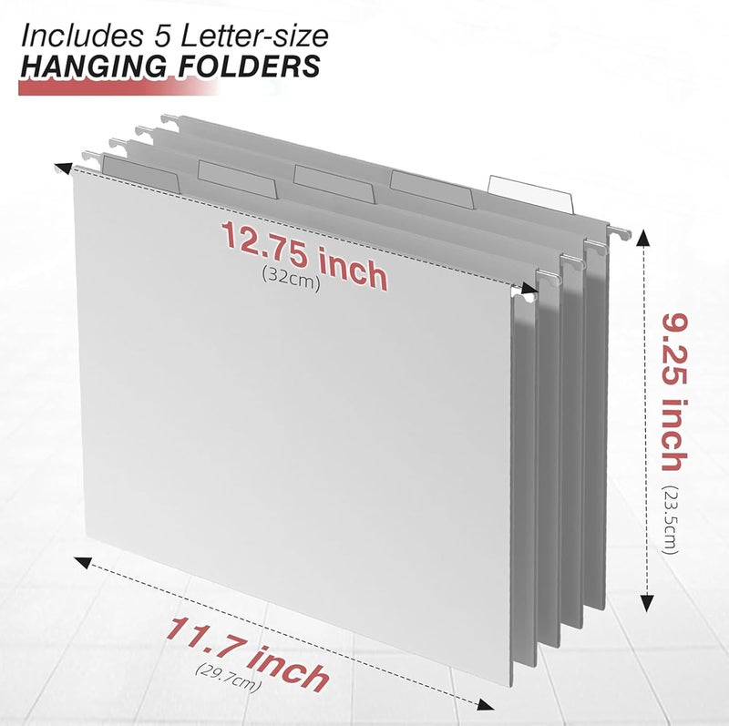 Sinboun Hanging File Organizer Letter-Size File Holder Filing Box Includes 5 Hanging Folders - Metal Mesh Magazine Letter Storage Cabinets File Cart for Office Home School, No Assembly Required Pink - Image 2